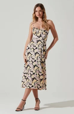 Gala Bustier Cross Strap Midi Dress -ASTR the Label Store ACDR101545 BLACKPURPLEFLORAL 1 scaled