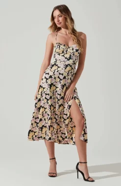 Gala Bustier Cross Strap Midi Dress -ASTR the Label Store ACDR101545 BLACKPURPLEFLORAL 2 scaled