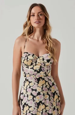 Gala Bustier Cross Strap Midi Dress -ASTR the Label Store ACDR101545 BLACKPURPLEFLORAL 3 scaled