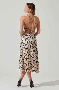 Gala Bustier Cross Strap Midi Dress -ASTR the Label Store ACDR101545 BLACKPURPLEFLORAL 6 scaled