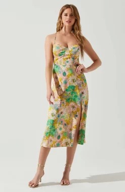 Gala Bustier Cross Strap Midi Dress -ASTR the Label Store ACDR101545 CORALYELLOWFLORAL 1 scaled
