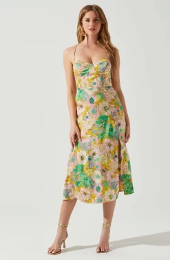Gala Bustier Cross Strap Midi Dress -ASTR the Label Store ACDR101545 CORALYELLOWFLORAL 2 scaled