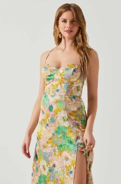 Gala Bustier Cross Strap Midi Dress -ASTR the Label Store ACDR101545 CORALYELLOWFLORAL 3 scaled