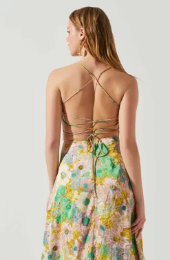 Gala Bustier Cross Strap Midi Dress -ASTR the Label Store ACDR101545 CORALYELLOWFLORAL 5 scaled