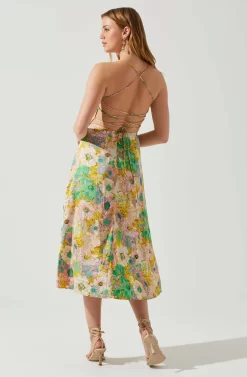 Gala Bustier Cross Strap Midi Dress -ASTR the Label Store ACDR101545 CORALYELLOWFLORAL 6 scaled