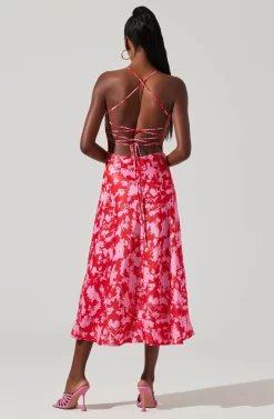 Gala Bustier Cross Strap Midi Dress -ASTR the Label Store ACDR101545 REDPINKMULTI 4 scaled
