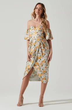 Zurina Floral Off Shoulder Midi Dress -ASTR the Label Store ACDR101549 BLUEAPRICOTFLORAL 1 scaled