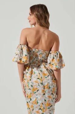 Zurina Floral Off Shoulder Midi Dress -ASTR the Label Store ACDR101549 BLUEAPRICOTFLORAL 2 scaled