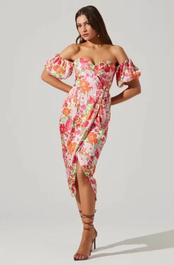 Zurina Floral Off Shoulder Midi Dress -ASTR the Label Store ACDR101549 PINKFLORAL 3 scaled