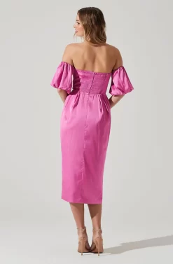 Zurina Off Shoulder Puff Sleeve Midi Dress -ASTR the Label Store ACDR101549 PINK 6 scaled
