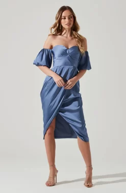 Zurina Off Shoulder Puff Sleeve Midi Dress -ASTR the Label Store ACDR101549 SLATEBLUE 1 scaled