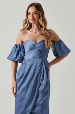 Zurina Off Shoulder Puff Sleeve Midi Dress -ASTR the Label Store ACDR101549 SLATEBLUE 3 scaled