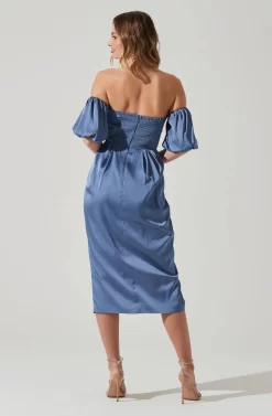 Zurina Off Shoulder Puff Sleeve Midi Dress -ASTR the Label Store ACDR101549 SLATEBLUE 6 scaled