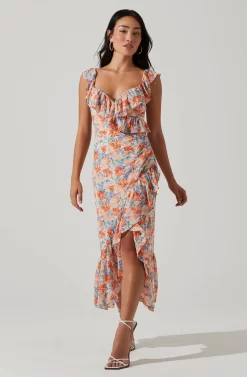 Mahalia Floral Sweetheart Ruffle Midi Dress -ASTR the Label Store ACDR101550 BLUEORANGEFLORAL 2 scaled