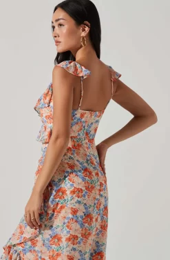 Mahalia Floral Sweetheart Ruffle Midi Dress -ASTR the Label Store ACDR101550 BLUEORANGEFLORAL 4 scaled