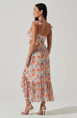 Mahalia Floral Sweetheart Ruffle Midi Dress -ASTR the Label Store ACDR101550 BLUEORANGEFLORAL 5 scaled