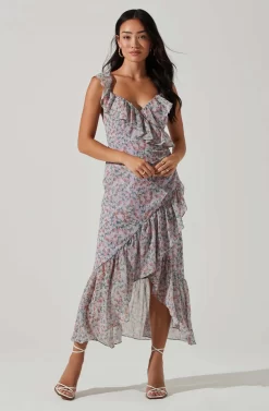 Mahalia Floral Sweetheart Ruffle Midi Dress -ASTR the Label Store ACDR101550 LILACORANGEFLORAL 1 scaled