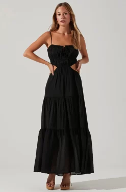 Odina Smocked Cutout Tiered Maxi Dress -ASTR the Label Store ACDR101551S BLACK 1 scaled