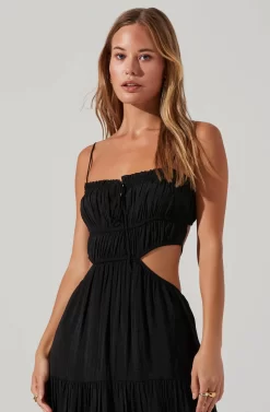 Odina Smocked Cutout Tiered Maxi Dress -ASTR the Label Store ACDR101551S BLACK 2 scaled