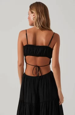 Odina Smocked Cutout Tiered Maxi Dress -ASTR the Label Store ACDR101551S BLACK 4 scaled