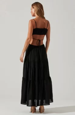 Odina Smocked Cutout Tiered Maxi Dress -ASTR the Label Store ACDR101551S BLACK 5 scaled