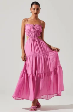 Odina Smocked Cutout Tiered Maxi Dress -ASTR the Label Store ACDR101551S PINK 2 scaled
