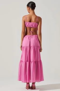 Odina Smocked Cutout Tiered Maxi Dress -ASTR the Label Store ACDR101551S PINK 6 scaled