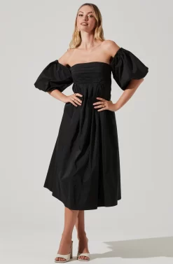 Carlin Off Shoulder Puff Sleeve Midi Dress -ASTR the Label Store ACDR101554 BLACK 1 scaled