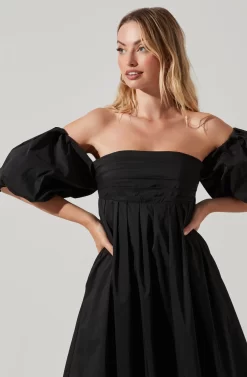 Carlin Off Shoulder Puff Sleeve Midi Dress -ASTR the Label Store ACDR101554 BLACK 2 scaled