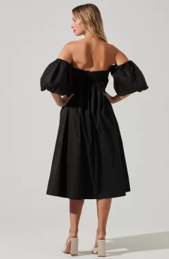 Carlin Off Shoulder Puff Sleeve Midi Dress -ASTR the Label Store ACDR101554 BLACK 4 scaled