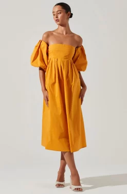 Carlin Off Shoulder Puff Sleeve Midi Dress -ASTR the Label Store ACDR101554 MANGO 2 scaled