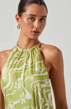 Quinta Retro Floral Halter Mini Dress -ASTR the Label Store ACDR101581 CELERYFLORAL 4 scaled