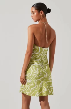 Quinta Retro Floral Halter Mini Dress -ASTR the Label Store ACDR101581 CELERYFLORAL 5 scaled