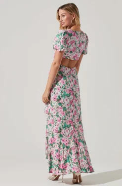 Dayanara Floral Puff Sleeve Midi Dress -ASTR the Label Store ACDR101589 GREENPINKFLORAL 5 1 scaled
