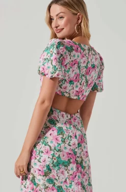 Dayanara Floral Puff Sleeve Midi Dress -ASTR the Label Store ACDR101589 GREENPINKFLORAL 5 5 scaled