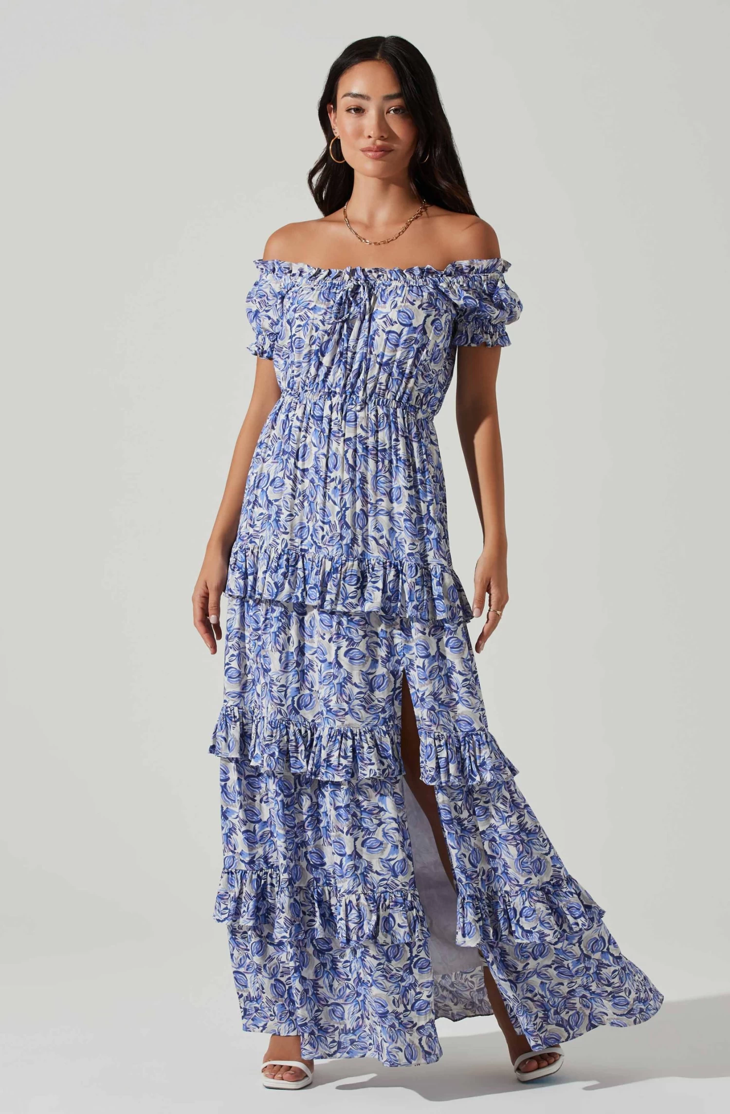 Viona Floral Off Shoulder Tiered Maxi Dress 3 Viona Floral Off Shoulder Tiered Maxi Dress - Image 3