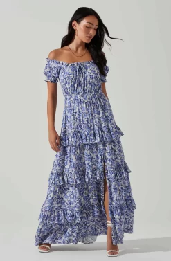 ASTR the Label Store 46 Viona Floral Off Shoulder Tiered Maxi Dress
