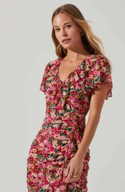 Vilma Floral Ruched Midi Dress -ASTR the Label Store ACDR101621 REDMULTIFLORAL 3 scaled