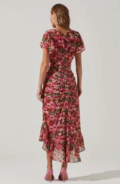 Vilma Floral Ruched Midi Dress -ASTR the Label Store ACDR101621 REDMULTIFLORAL 6 scaled