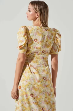 Martina Floral Ruched Midi Dress -ASTR the Label Store ACDR101635 YELLOWRUSTFLORL 4 scaled