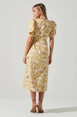 Martina Floral Ruched Midi Dress -ASTR the Label Store ACDR101635 YELLOWRUSTFLORL 5 scaled