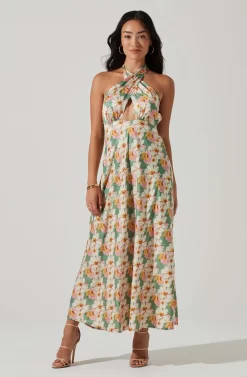 ASTR the Label Store 36 Giova Floral Halter Midi Dress