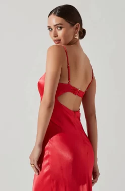 Bellerose Satin Cutout Midi Dress -ASTR the Label Store ACDR101684 CORAL 4 scaled
