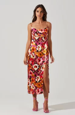 Chelsi Floral Satin Midi Dress