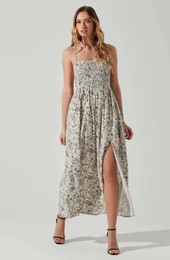 Stasia Floral Smocked Midi Dress -ASTR the Label Store ACDR101720P DARKBROWNPAISLEY 1 scaled