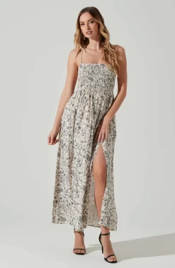 Stasia Floral Smocked Midi Dress -ASTR the Label Store ACDR101720P DARKBROWNPAISLEY 2 scaled