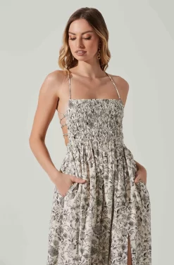 Stasia Floral Smocked Midi Dress -ASTR the Label Store ACDR101720P DARKBROWNPAISLEY 3 scaled