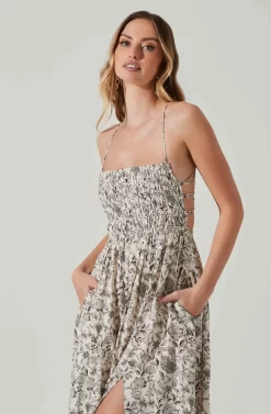 Stasia Floral Smocked Midi Dress -ASTR the Label Store ACDR101720P DARKBROWNPAISLEY 4 scaled