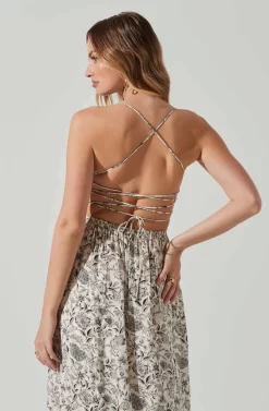 Stasia Floral Smocked Midi Dress -ASTR the Label Store ACDR101720P DARKBROWNPAISLEY 5 scaled