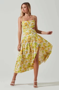 Kalina Floral Pleated Bust Midi Dress -ASTR the Label Store ACDR101728 YELLOWFLORAL 1 scaled